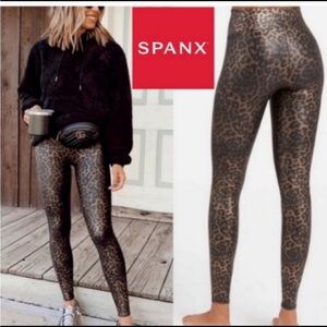 Spanx Metallic Leopard Print Leggings Brown & Black - Women's Size Medium